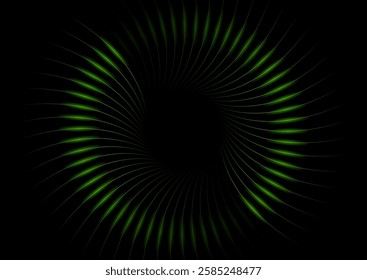 Dark green minimal circular lines abstract glowing futuristic tech background. Vector digital art rays design