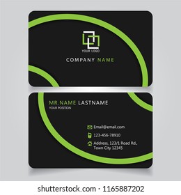 Dark Green name card and business card with creative modern style horizontal standard size curve corner vector illustration template