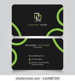 Dark Green name card and business card with creative modern style horizontal standard size curve corner vector illustration template