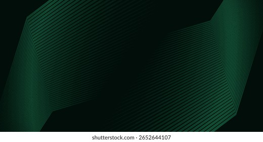 Dunkelgrüner, neutraler, abstrakter Hintergrund für das Präsentationsdesign. Streifen Liniendekoration mit grüner Farbe auf dunklem Hintergrund
