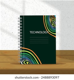 Dark green notebook with rainbow colors