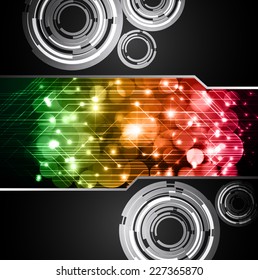 Dark green orange red Light Abstract Technology background for computer graphic website internet. text box. Brochure. card, Flickering Lights, abstract festive background with bokeh defocused lights