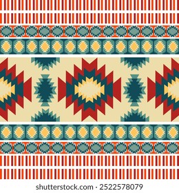Dark green, orange, red, and yellow geometric patterns that are traditional, ethnic, Navajo, or Native American Indian. designs for clothing, curtains, carpets, sarongs, Hmong, and fabric edges.