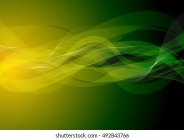 Dark green orange wavy background. Vector illustration