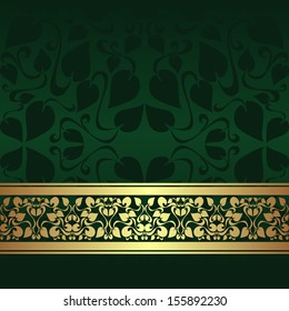 Dark green ornamental Background with golden ribbon.