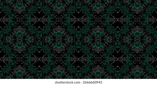 Dark Green Ornamental seamless Pattern. abstract lines background. vintage Repeat Motif. 

Gothic Texture

. Monochrome Green Decorative Background. 

Elegant Vintage Style vector illustration. wall