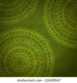 Dark green ornaments. Floral mandala background. Vector image.