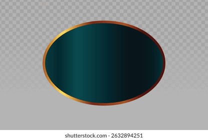 Dark green oval label with metallic gold and red border, perfect for premium skincare, wine branding, or luxury candle packaging. Elegant vector mockup with transparent background.
