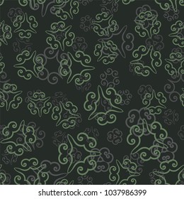 Dark Green pattern with mandalas. Vintage decorative elements spreading about the tile. Hand drawn tile in Ottoman style. Islamic, Arabic, Indian, Persian motif. Seamless Vector illustration.