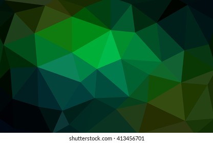 Dark green polygonal illustration, which consist of triangles. Triangular design for your business. Geometric background in Origami style with gradient.