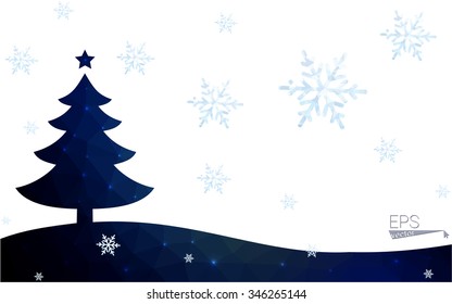 dark green postcard low polygon style christmas tree vector illustration consisting of triangles. Abstract polygonal origami or crystal design of New Years celebration. Isolated on white background.