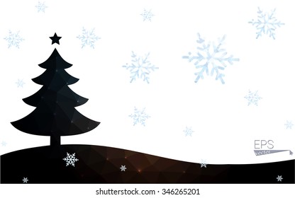 dark green postcard low polygon style christmas tree vector illustration consisting of triangles. Abstract polygonal origami or crystal design of New Years celebration. Isolated on white background.