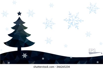 dark green postcard low polygon style christmas tree vector illustration consisting of triangles. Abstract polygonal origami or crystal design of New Years celebration. Isolated on white background.
