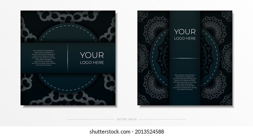 Dark green postcard template with abstract ornament. Elegant and classic vector elements ready for print and typography.