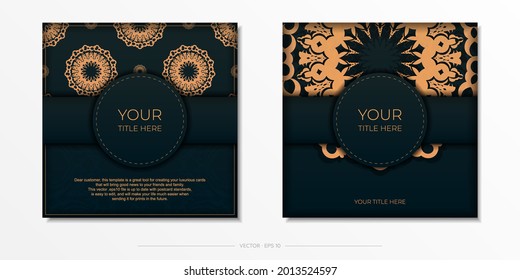 Dark green postcard template with abstract ornament. Elegant and classic vector elements ready for print and typography.
