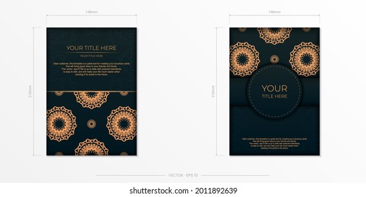 Dark green postcard template with Indian ornament. Elegant and classic vector elements ready for print and typography.