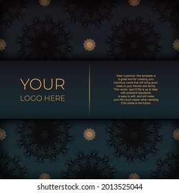 Dark green postcard template with Indian ornament. Elegant and classic vector elements ready for print and typography.