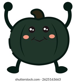 Dark green pumpkin smile. Vector illustration
