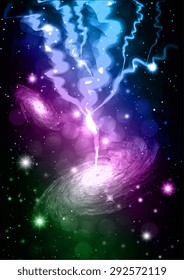 Dark green purple blue Night sky with stars and nebula. lightning flash strike background. bolt, thunderbolt. thunder