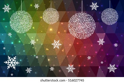 Dark Green Red christmas postcard low polygon background. Vector illustration consisting of triangles. Abstract triangular polygonal origami or crystal design of New Year celebration.