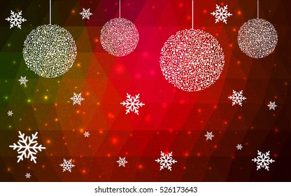 Dark Green Red christmas postcard low polygon background. Vector illustration consisting of triangles. Abstract triangular polygonal origami or crystal design of New Year celebration.