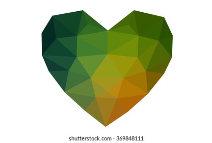 Dark green, red heart isolated on white background. Geometric rumpled triangular low poly origami style gradient graphic illustration. Vector polygonal design for your business.