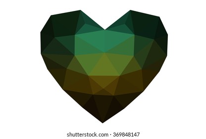 Dark green, red heart isolated on white background. Geometric rumpled triangular low poly origami style gradient graphic illustration. Vector polygonal design for your business.
