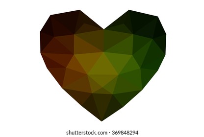 Dark green, red heart isolated on white background. Geometric rumpled triangular low poly origami style gradient graphic illustration. Vector polygonal design for your business.