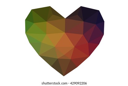 Dark green, red heart isolated on white background. Geometric rumpled triangular low poly origami style gradient graphic illustration. Vector polygonal design for your business.