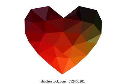Dark green, red heart isolated on white background. Geometric rumpled triangular low poly origami style gradient graphic illustration. Vector polygonal design for your business.