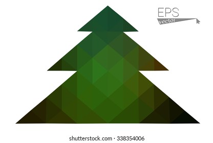 Dark green red low polygon style christmas tree vector illustration consisting of triangles. Abstract polygonal origami or crystal design of New Years celebration. Isolated on white background.