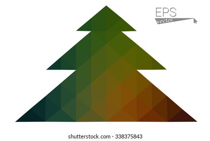 Dark green red low polygon style christmas tree vector illustration consisting of triangles. Abstract polygonal origami or crystal design of New Years celebration. Isolated on white background.