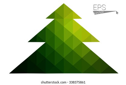 Dark green red low polygon style christmas tree vector illustration consisting of triangles. Abstract polygonal origami or crystal design of New Years celebration. Isolated on white background.