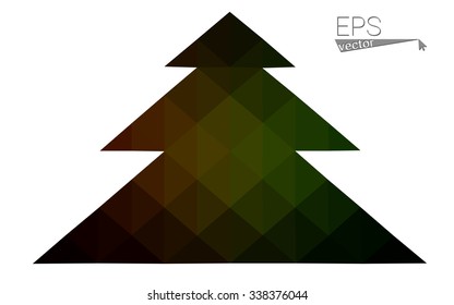 Dark green red low polygon style christmas tree vector illustration consisting of triangles. Abstract polygonal origami or crystal design of New Years celebration. Isolated on white background.