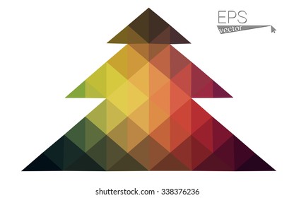 Dark green red low polygon style christmas tree vector illustration consisting of triangles. Abstract polygonal origami or crystal design of New Years celebration. Isolated on white background.