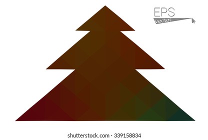 Dark green red low polygon style christmas tree vector illustration consisting of triangles. Abstract polygonal origami or crystal design of New Years celebration. Isolated on white background.