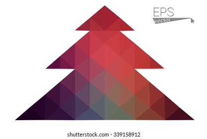 Dark green red low polygon style christmas tree vector illustration consisting of triangles. Abstract polygonal origami or crystal design of New Years celebration. Isolated on white background.