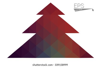 Dark green red low polygon style christmas tree vector illustration consisting of triangles. Abstract polygonal origami or crystal design of New Years celebration. Isolated on white background.