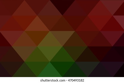 Dark green, red shining triangular background. A sample with polygonal shapes. The textured pattern can be used for background.