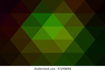 Dark green, red shining triangular template. A sample with polygonal shapes. A new texture for your design.