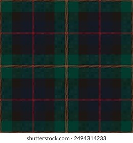 Dark green and red tartan plaid. Scottish pattern fabric swatch close-up. 