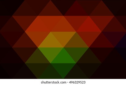 Dark green, red triangle mosaic template. A sample with polygonal shapes. The completely new template can be used for your brand book.