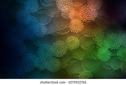 Dark Green, Red vector abstract doodle template. Sketchy doodles with flowers on blurred background. The elegant pattern can be used as a part of a brand book.