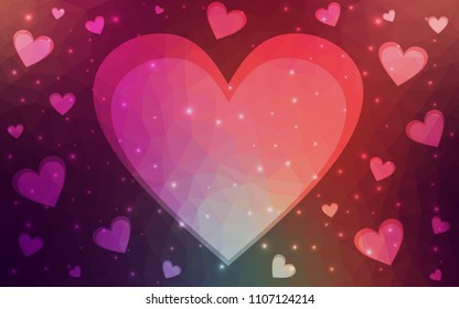 Dark Green, Red vector abstract glitter heart shape on white background in love concept for valentine's day with sweet and romantic moment. Polygonal design for your business.