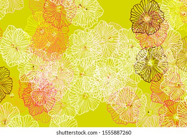 Dark Green, Red vector abstract backdrop with leaves. Doodle illustration of flowers in Origami style. New design for your business.
