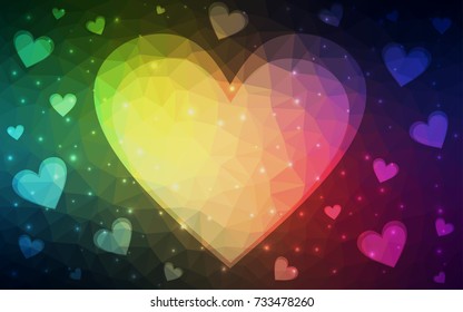 Dark Green, Red vector abstract glitter heart shape on white background in love concept for valentine's day with sweet and romantic moment. Polygonal design for your business.