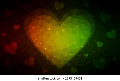 Dark Green, Red vector  backdrop with sweet hearts. Blurred decorative design in doodle style with hearts. Design for your business advert of anniversary.
