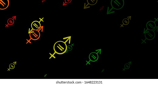 Dark Green, Red vector backdrop with woman's power symbols. Abstract illustration with a depiction of women's power. Best design to show the power of women.