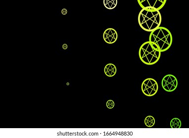 Dark Green, Red vector backdrop with mystery symbols. Colorful vintage illustration with gradient alchemy shapes. Simple base for your occult design.