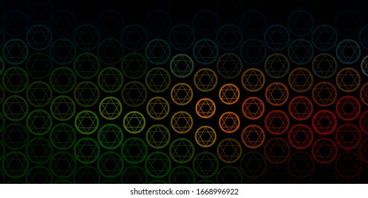 Dark Green, Red vector backdrop with mystery symbols. Colorful mystic symbols with a gradient in ancient style. Simple base for your occult design.